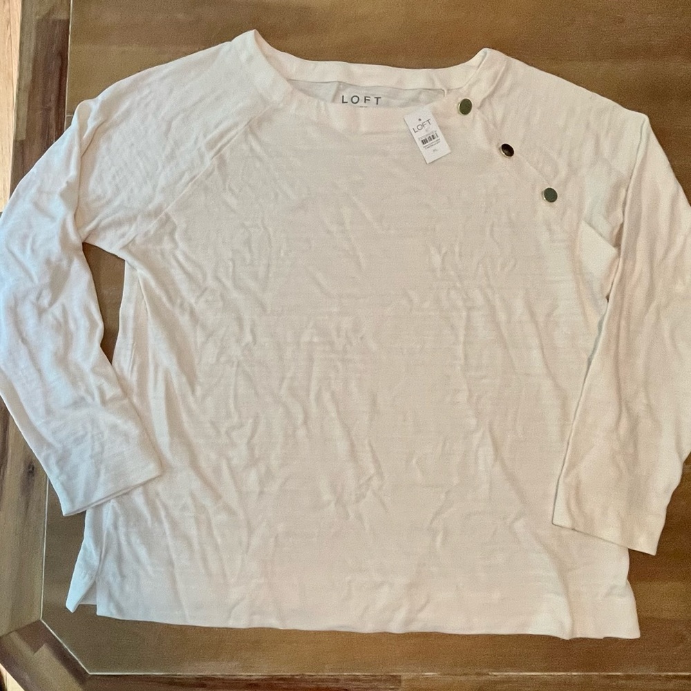 NWT Loft Long Sleeve Tee with Gold Accent Buttons Size XL Fall Weight Comfy